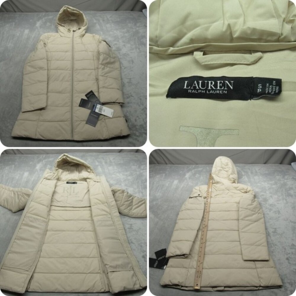 Ralph Lauren Down Jacket Womens Small Cream Packable Lightweight Stretch NWD